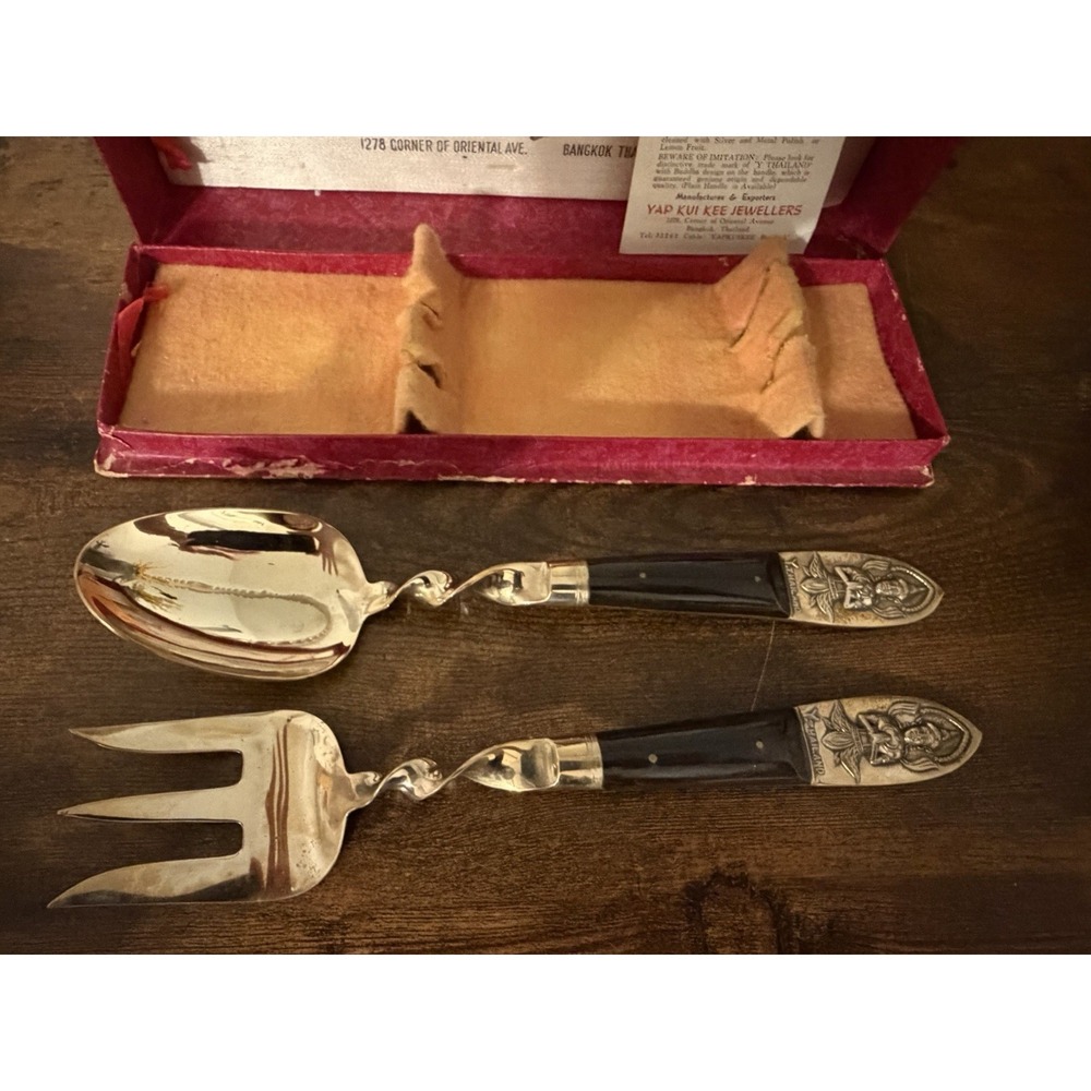 Vintage Siam Bronze Salad Serving Set Thailand Yap Kui Kee Boxed